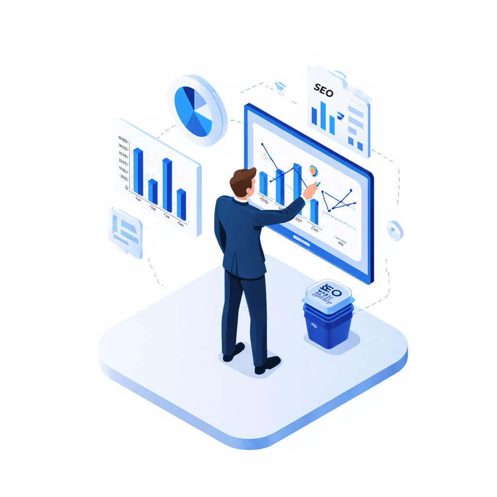 Ilustración de seguimiento SEO con reportes y resultados