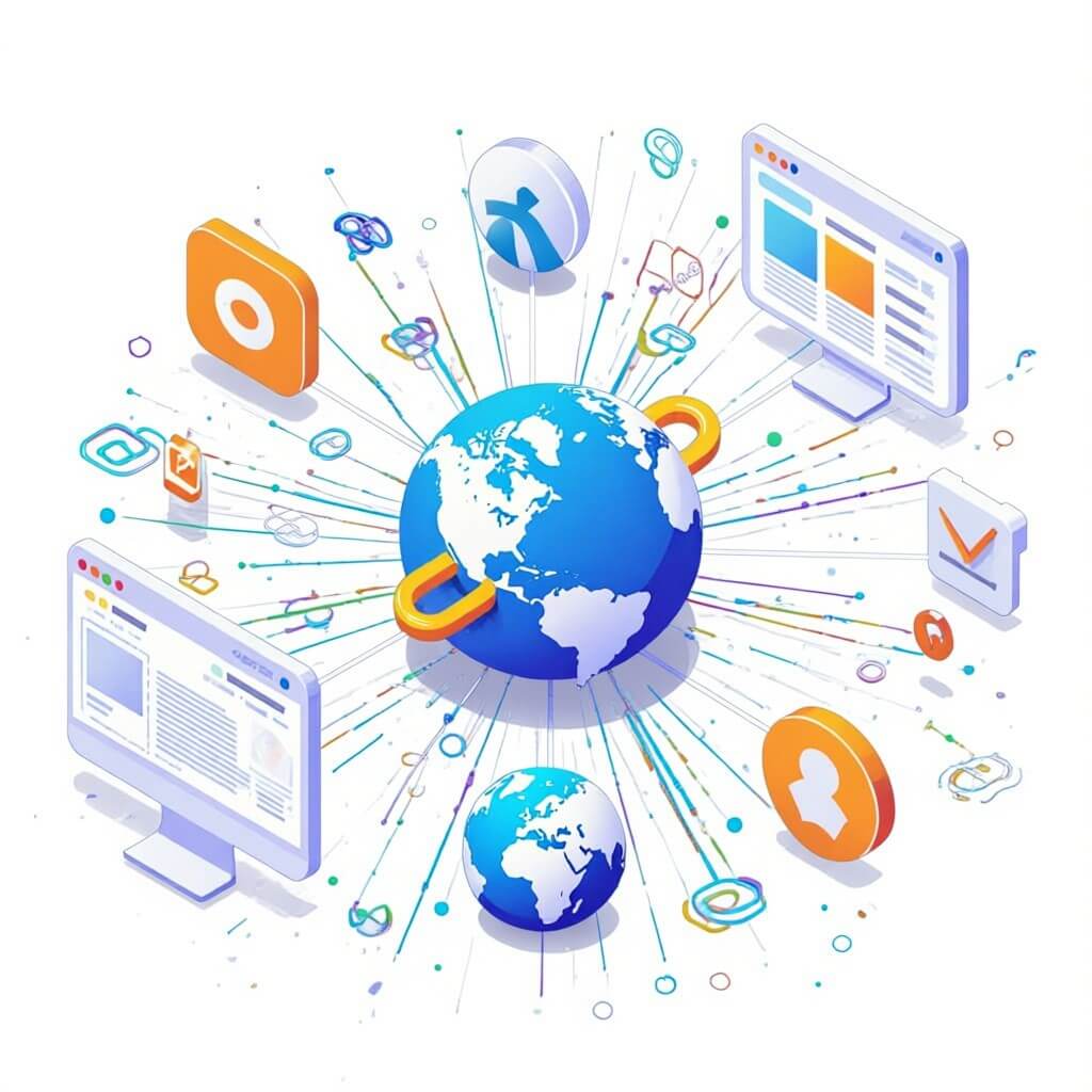 Ilustración de SEO Off-Page con enlaces y backlinks