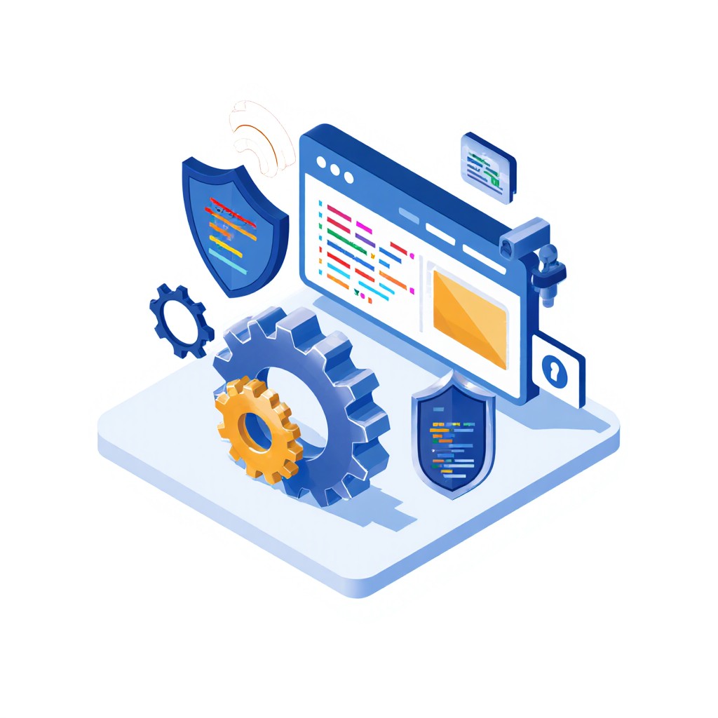Ilustración de SEO Técnico con código y velocidad web