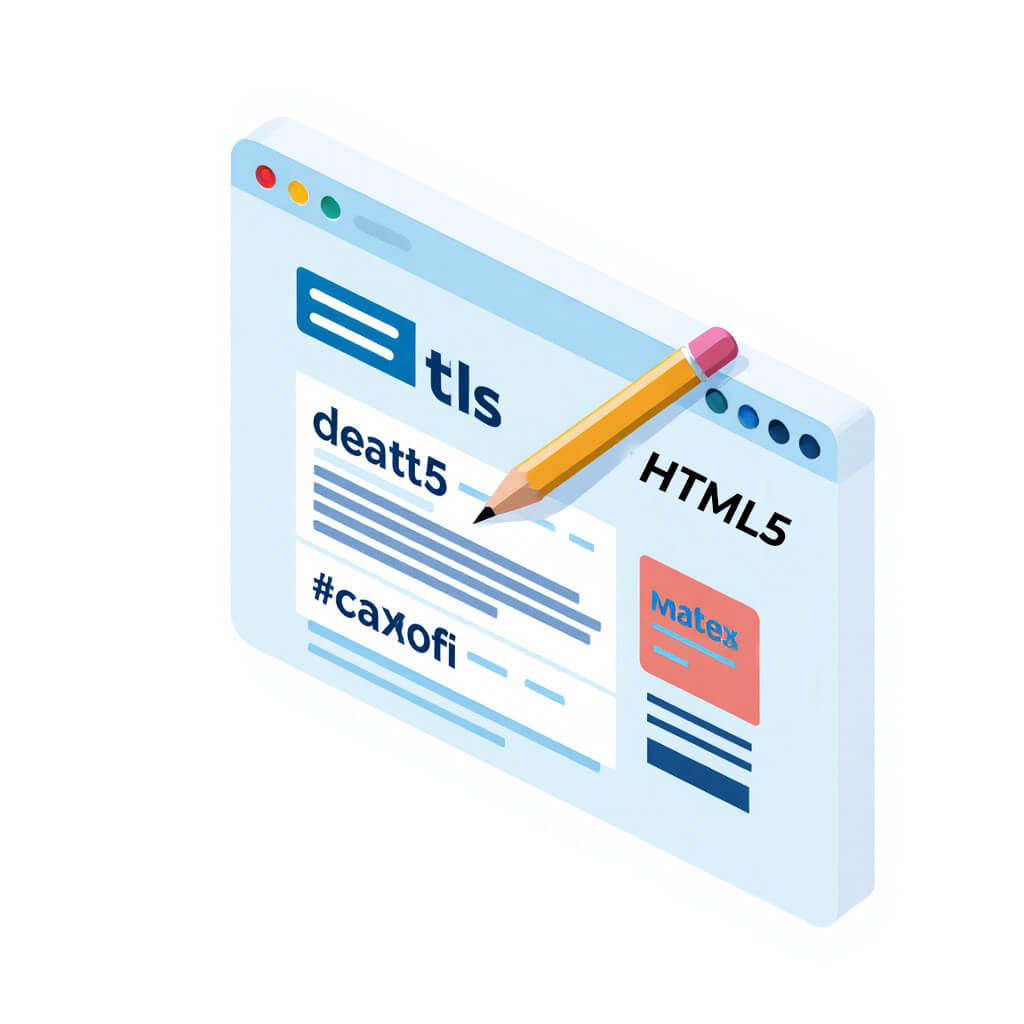 Ilustración ide SEO On-Page con etiquetas HTML y optimización de contenido